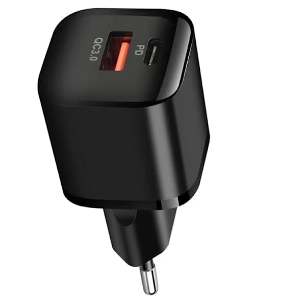 2-pak iPhone Android oplader USB & USB-C, PD & Q.C3.0, 3.5A, 20W - Sort 2 Stycken