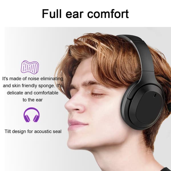 Aktive støjreducerende hovedtelefoner, trådløst Bluetooth-headset med over-ear mikrofon, 25 timers spilletid, foldbare bløde proteinørekopper