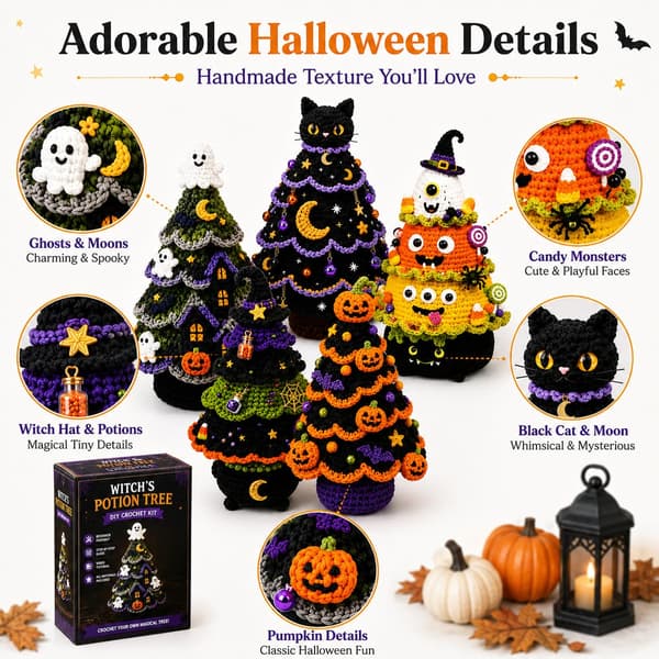 DIY Græskar Jack-O-Lantern Træ Halloween Hæklesæt til Begyndere Pumpkin Jack-O-Lantern Tree