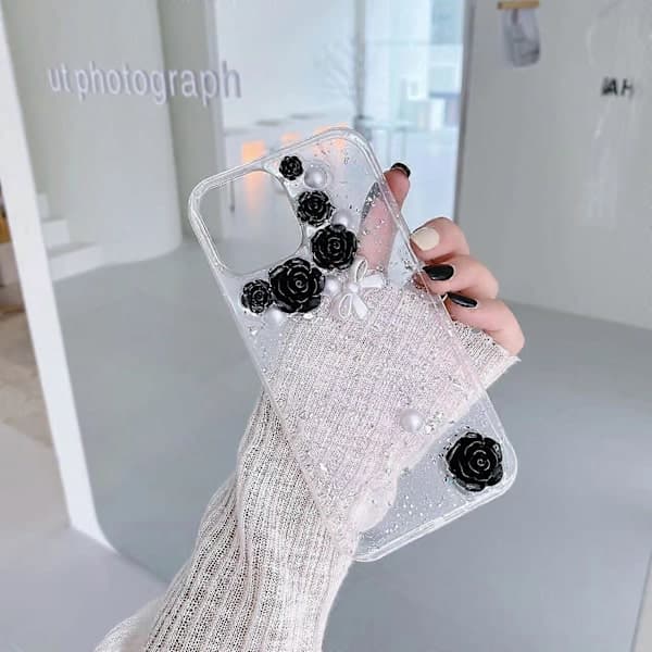 Til iPhone 12 mini 3D Perle Sløjfe Rose Glitter Epoxy TPU Telefon Cover