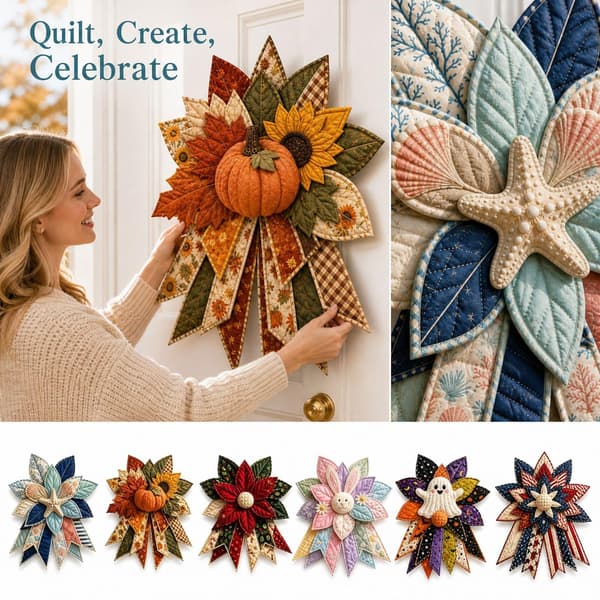 Överdimensionerad Quiltad Dörrrosett DIY Sykit Patchwork Lantlig Tygkrans (Röd) Red