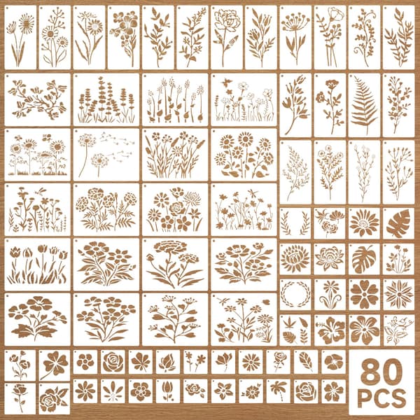 80 stenciler för målning, återanvändbara blomstermålningsmallar