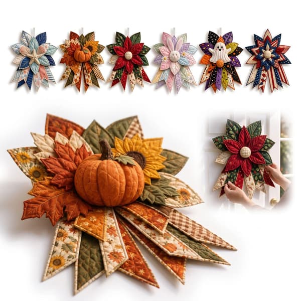 Överdimensionerad Quiltad Dörrrosett DIY Sykit Patchwork Lantlig Tygkrans (Orange) Orange
