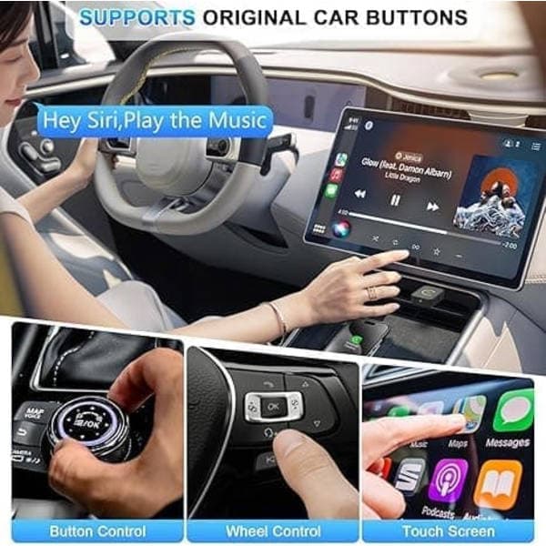 Langaton CarPlay-sovitin, CarPlaylle ja Android Autolle, Plug-and-Play musta