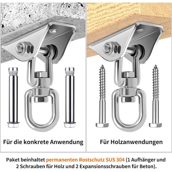 Krog 180° drejelig, kraftig loftmontering i rustfrit stål