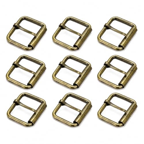 9 STK 1,5\" Metallrullebeltebukker, Enkelspennebukker Antikk Messing