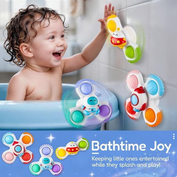 3-pak Baby Spinner Sugekop Legetøj, Bi & Fly, Sensorisk Badelegetøj, Sjov Spinding til Børn 1-3 År Rum Space