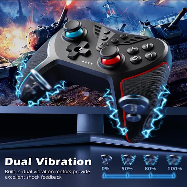 Controller til Switch, trådløs controller kompatibel med Switch Lite/OLED, Turbo/Makroprogrammering/Justerbar vibration/6-akset gyroskop/Skærmbillede Black