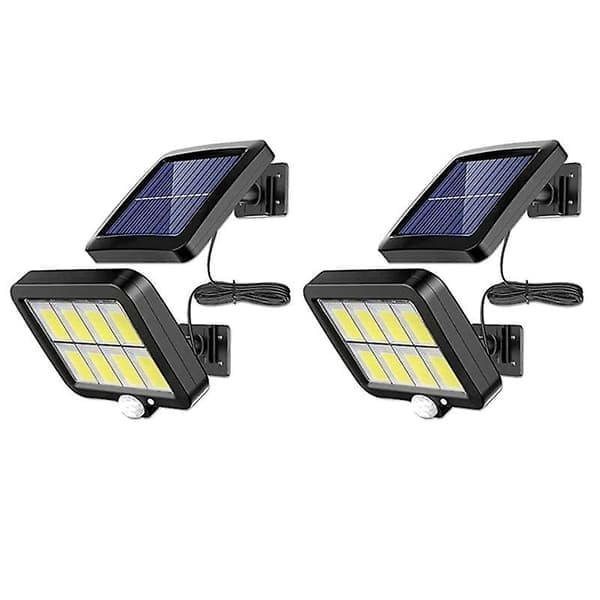 2-pack 2000 lumen 160 solcellsvägglampor IP65 vattentät trådbunden rörelsesensor säkerhetsbelysning 360 D