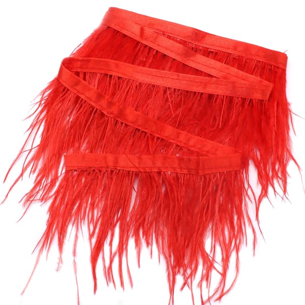 10 cm röd strutsfjäderkant, 2,2 yards Red
