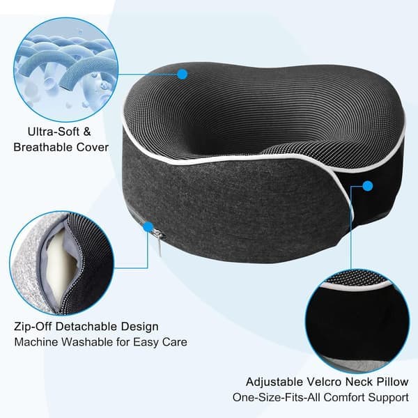 Nackkudde Memory Foam U-formad resekudde 360° nackskydd med ögonmask och öronproppar (blå)