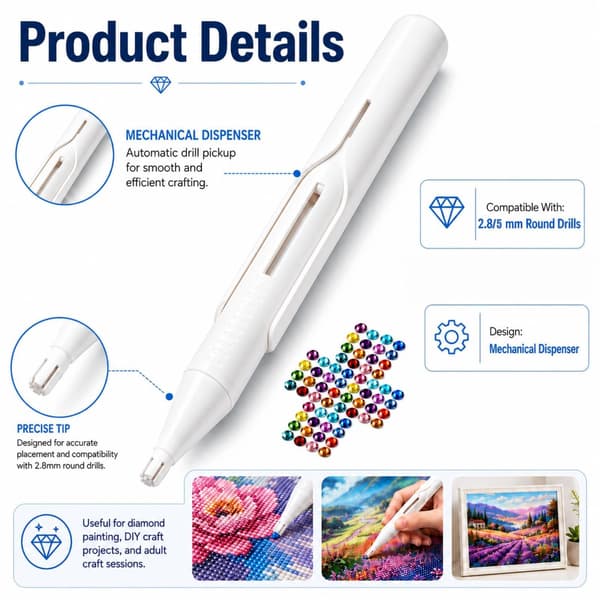 ZevBubzen Diamond Art Pen, Automatisk Diamantmålningspärldispenser (Grå) Grey-Small