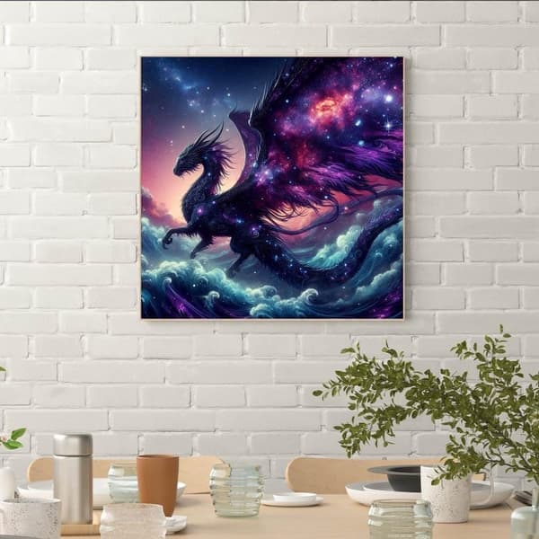 Diamantkunst: Drage Rund Full Drill DIY 35x35 Cm - Gave & Dekor