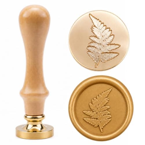 Bregneblad Voksseglstempel, Blomster Botanisk Tema Messingstempel med Trehåndtak Fern Leaf