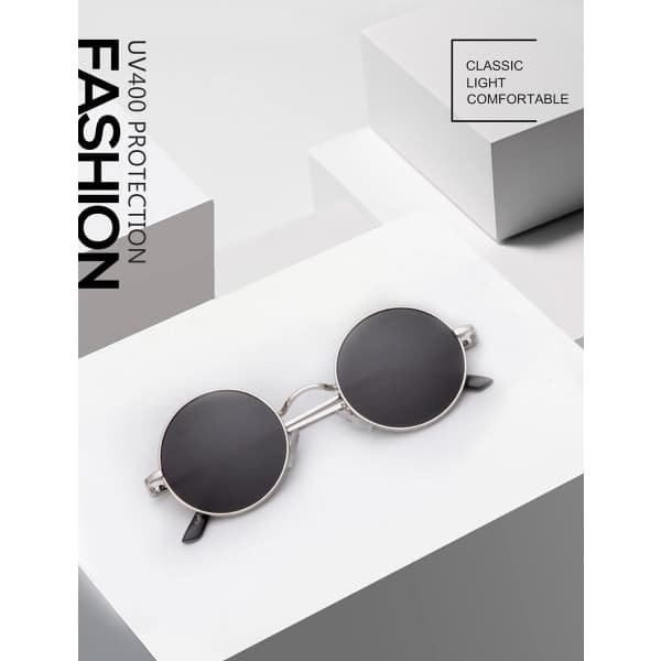 John Lennon briller for menn, runde solbriller, polariserte sirkelformede