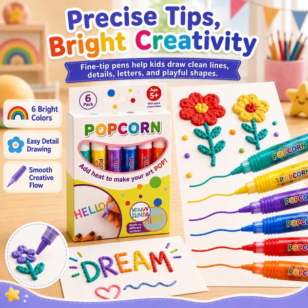 Popcorn-penner Puffy, Magisk 3D Kunst Relieff Tegnemarkørsett 6-pack+12-pack