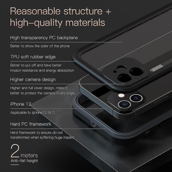 REDPEPPER Dot+ Series Transparent IP68 Vanntett PC+TPU-deksel til iPhone 12