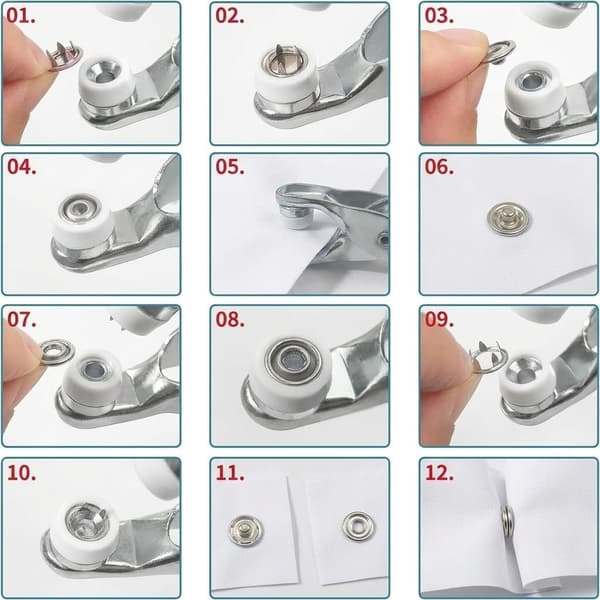 IMNTHO 100 sett 9,5 mm metalltrykknapper med trykknapptang