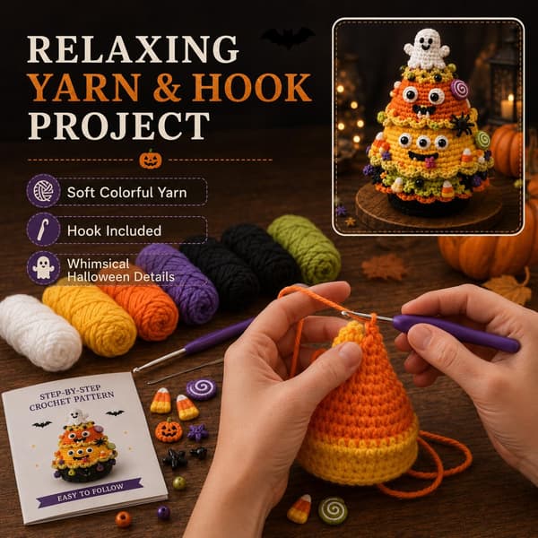 Cridano DIY Halloween Tree Virkningssats, Spöke Pumpa Häxa Dekor, Pumpa Black