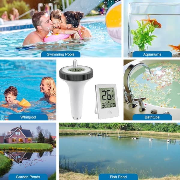 Trådlös Pooltermometer, Flytande Digital Vattentermometer, IP67 Vattentät för Pool, Damm, Spa Vit