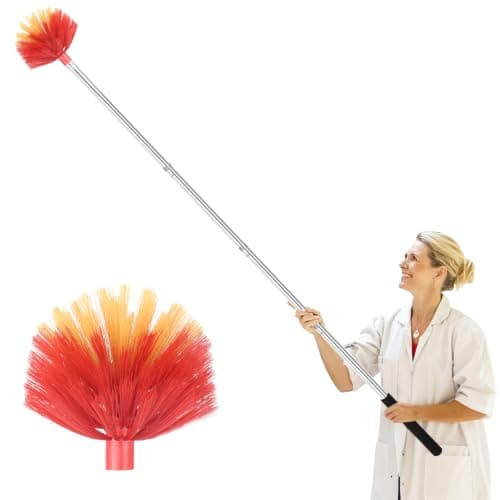 Spindelvevkost med forlengelsesstang, middels stive børster spindelvevkosthode Red