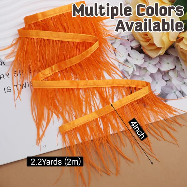 Orange strutsfjäderkantband, 4 tum, 2,2 yards Orange