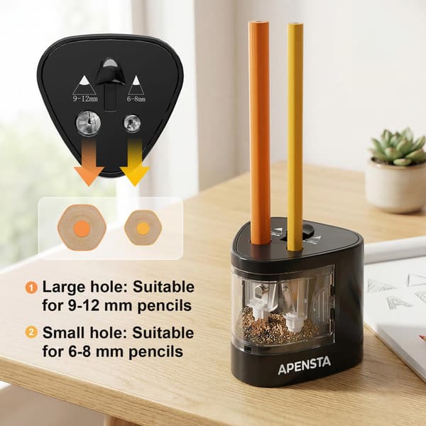 Automatisk elektrisk pennvässare, dubbla hål, 6-12 mm Black