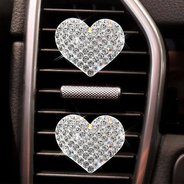2-pak biludluftningsclips charms, krystal bil diffuser ventilclips, rhinsten olie diffuser ventilclips