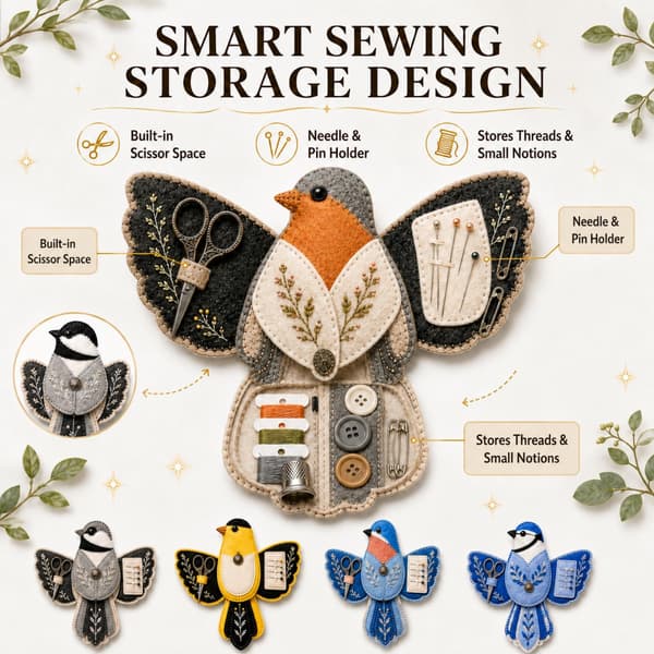 Fugleformet filt sy-organizer DIY-sæt, 3D patchwork fuglekasse (A3pc) A3pc