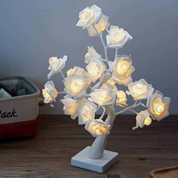 LED skrivebordslampe i roseform, blomstrende roselampe
