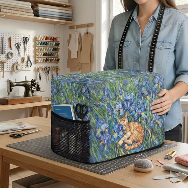 Quiltat symaskinsskydd Iris kattmönster Iris Cat Print