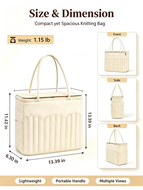 Hæklet organizer med flere lommer og garnhuller, håndværksgave til mor og bedstemor (råhvid) off white