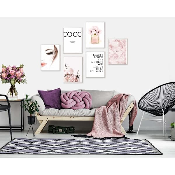 Väggkonst Affischset 6 st, A4 Vardagsrum Sovrum Väggdekor Tryck, Coco Rose Mönster Modern Heminredning (Ingen Ram)