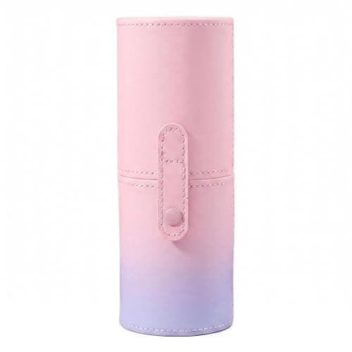 Sminkborsthållare i PU-läder med låsbart lock, rosa-blå Gradient