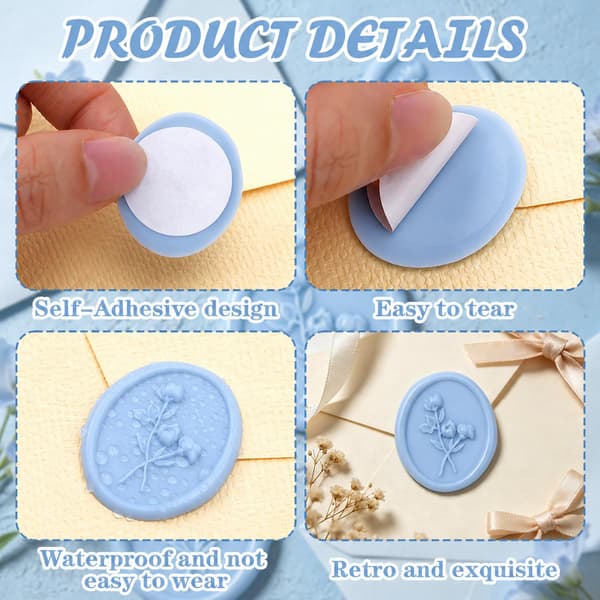 50 stk. tåkeblå 3D blomster selvklebende voksseglklistremerker 50PCS Smog Blue