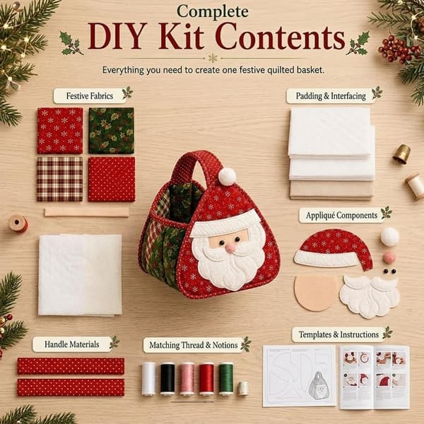 Julkaraktär Quiltad Bärkorg, DIY Tyg Sykorg Kit, A A