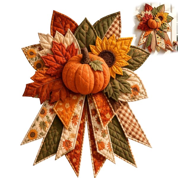 Overdimensjonert lappeteppe sløyfe sykit, bondegård stoff brettet krans, gresskar Pumpkin