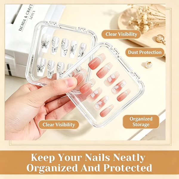 Press On Nail Storage Organizer Set, 12 Clear Cases & 60 Adhesive Tapes