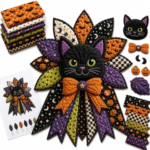 Gør-det-selv Quiltet Halloween Græskar Dørhænger Sæt Håndlavet Patchwork Black cat