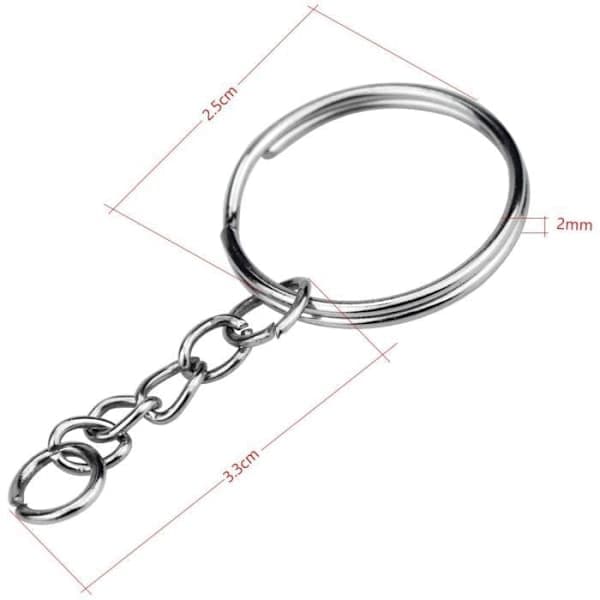 Nøgleringe med kæde 100 stk, 25 mm metal nøglering med kæde og splitring sølv