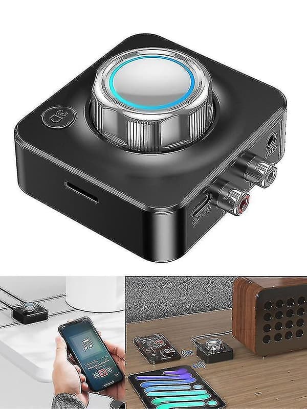 Bluetooth 5.0-mottaker Trådløs 3,5 mm Aux til 2 RCA Audio 3D Stereoadapter Opptak Svart
