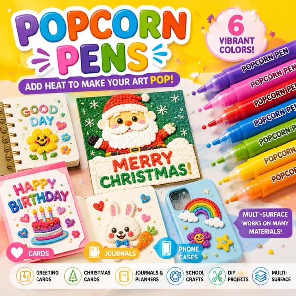 Popcornpenner, Puffy Popcornpenner 3D-kunst, DIY Boble Popcorn Tegnepenner 12PCS-2 Box