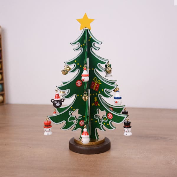 Miniature juletræ i træ til bordpladen, julepynt, bordpynt