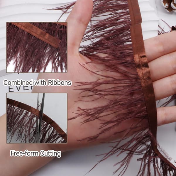Marvexi 4 tommer mørk kaffe strudsefjer trim fjerbånd, 2,2 yards Dark Coffee