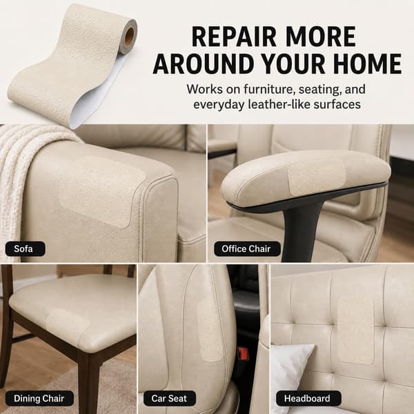 Selvklæbende læderreparationslap 20x54 tommer, stort vinylreparationssæt, beige Beige