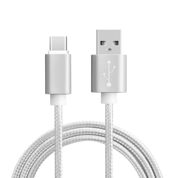 2m snabbladdande Quick charge USB-C flätad laddare Typ-C Vit white