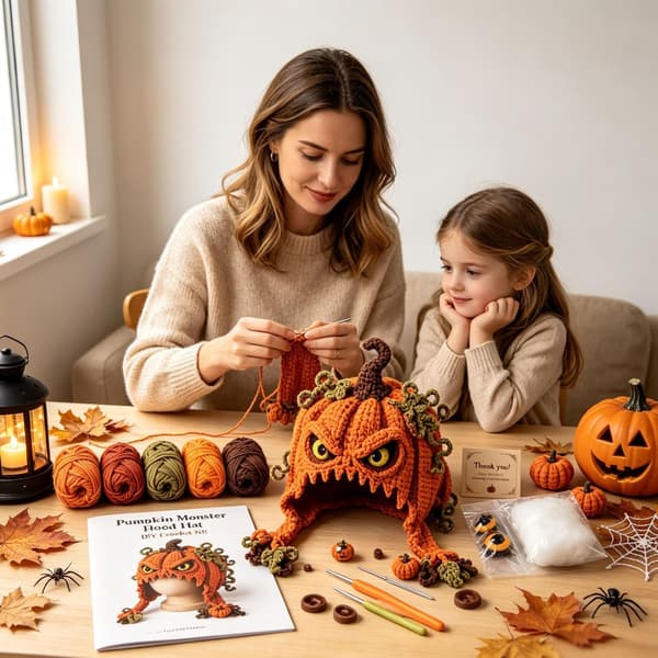 Halloween Hat DIY Hæklesæt, Fantasy Hætte Hat DIY Hæklesæt, Græskar Pumpkin