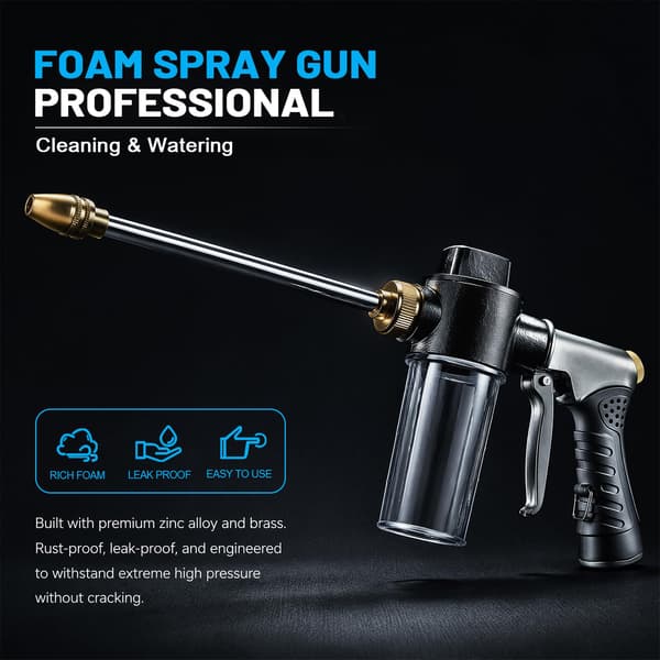 Metallslangmunstycke med tvåldispenser, högtrycksskumsspruta Long Nozzle