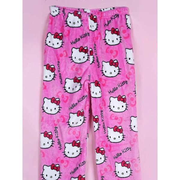 Hello Kitty Kat Flannel Bløde og Varme Lange Pyjamasbukser til Efterår og Vinter - Unisex Skull Hello Kitty L Skull Hello Kitty L