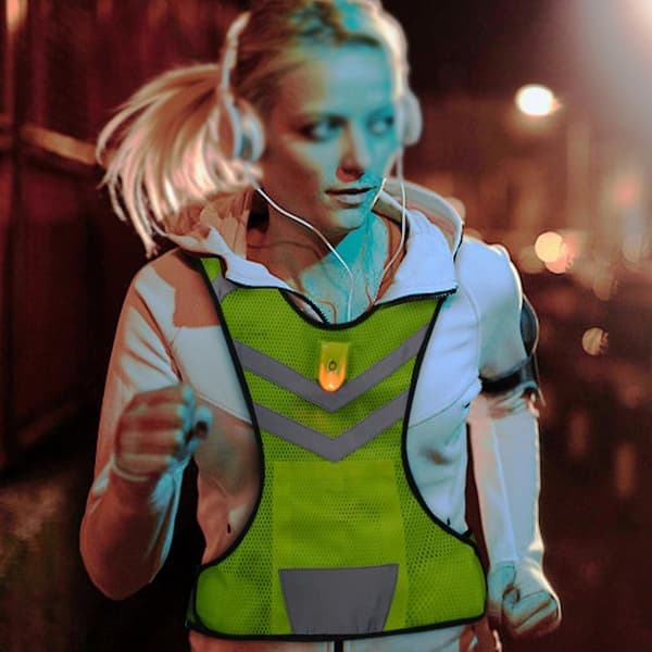 Refleksvest med LED-lys for høy synlighet til nattløping og sykling (M)